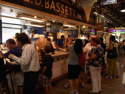 Customers stand in line at Bassett's Ice Cream Stand in Reading Terminal Market. (Credit: Karin Phillips)
