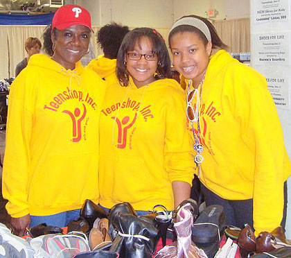 (Elleanor Jean Hendley, left, with some young Teenshop volunteers at the "Shoes for Life" community service project.  Photo provided)