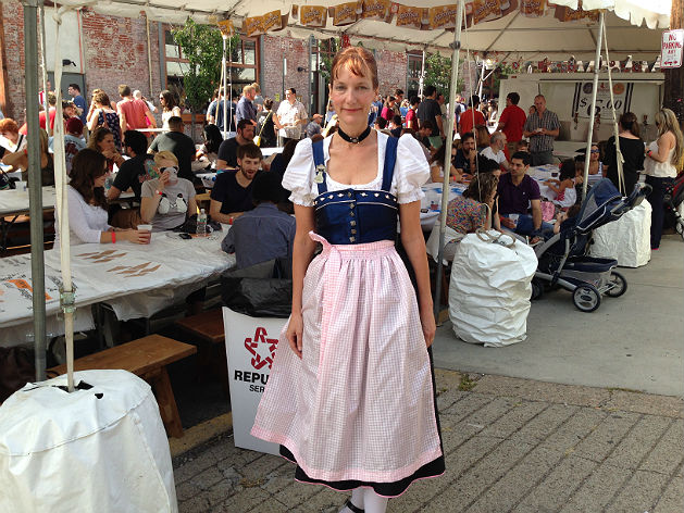 Elisabeth Hostetter, member of the Almrausch German dance group, celebrating Oktoberfest in Fishtown. (Credit: Hadas Kuznits) 