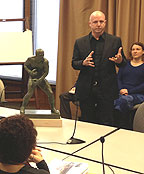 (Stephen Layne presents his vision for the Frazier statue to the Philadelphia Art Commission.  Credit: Mike DeNardo)