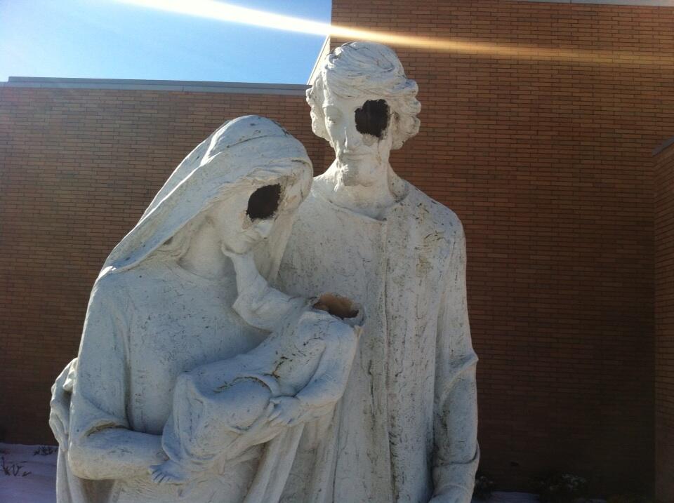 Jesus, Mary and Joseph statue vandalized in Vineland, NJ. (credit: Cleve Bryan)