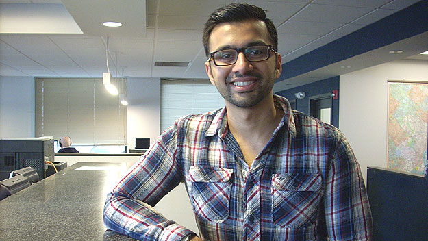 (Aditya Shah, head of expansion at Instacart, during a visit to the KYW Newsradio studios.  Photo by Hadas Kuznits)