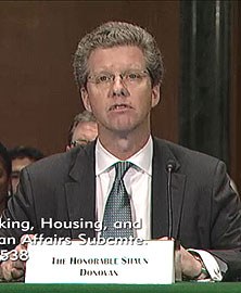 (HUD secretary Shaun Donovan.  Image from US Senate TV)