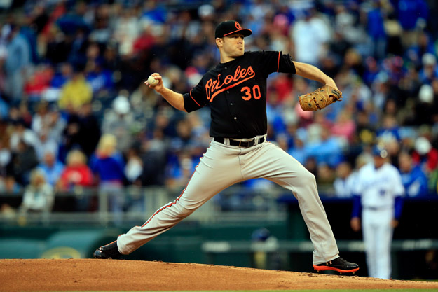 KANSAS CITY, MO - MAY 16:  Chris Tillman #30 of the Baltimore Orioles in action during the 1st inning of the game against the Kansas City Royals at Kauffman Stadium on May 16, 2014 in Kansas City, Missouri.