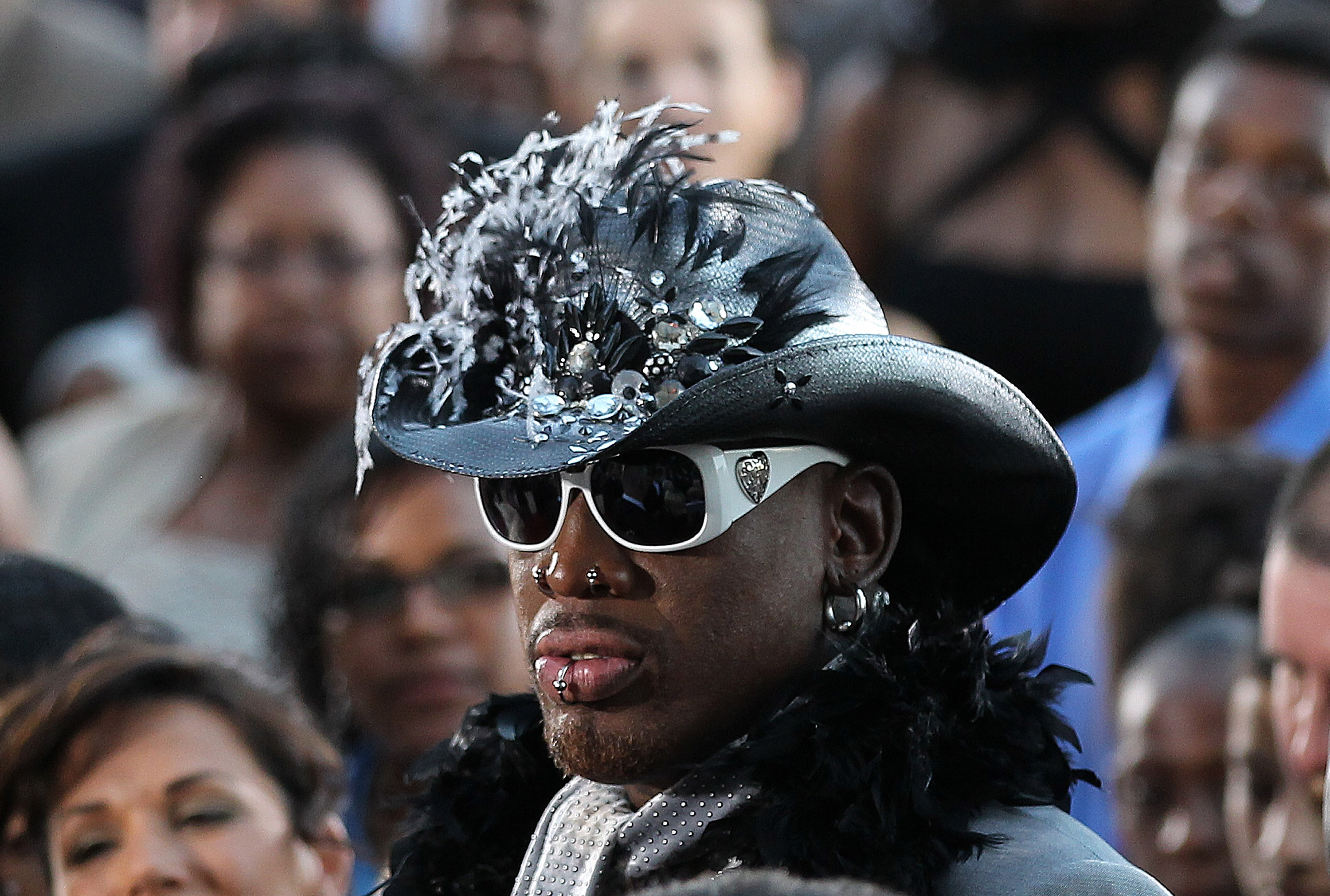 SPRINGFIELD, MA - AUGUST 12:  Inductee Dennis Rodman arrives to the Basketball Hall of Fame Enshrinement Ceremony on August 12, 2011 at the Naismith Memorial Basketball Hall of Fame in Springfield, Massachusetts.