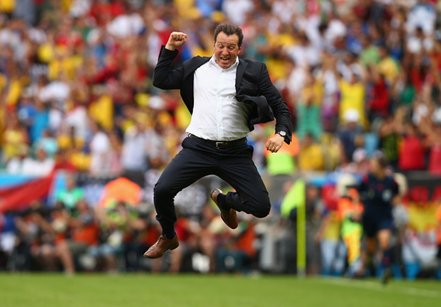 RIO DE JANEIRO, BRAZIL - JUNE 22:  Head coach Marc Wilmots of Belgium reacts after defeating Russia 1-0 during the 2014 FIFA World Cup Brazil Group H match between Belgium and Russia at Maracana on June 22, 2014 in Rio de Janeiro, Brazil.  (Photo by Clive Rose/Getty Images)