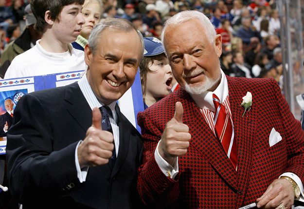 OTTAWA - FEBRUARY 3:  (L-R) Ron MacLean and Don Cherry of CBC's Hockey Night in Canada give a thumbs up salute before a game between the Toronto Maple Leafs and the Ottawa Senators on February 3, 2007 at the Scotiabank Place in Ottawa, Canada. The Maple Leafs won 3-2 in shootout overtime. 