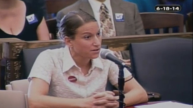 (Hillary Linardopoulos of the Philadelphia Federation of Teachers asks Philadelphia City Council to approve a referendum on school district control.  Image from City of Phila. TV)