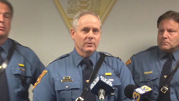 (New Jersey state police captain Chris Leone speaks with reporters.  Photo by David Madden)