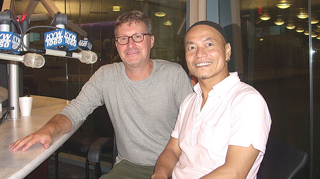 (Dancer-choreographer Kun-Yang Lin, right, with Kenneth Metzner, executive director of the company.  Photo by Ed Fischer)
