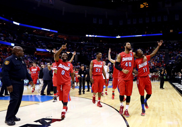 MEMPHIS, TN - MARCH 27:  The Dayton Flyers walk off the floor after defeating the Stanford Cardinal 82-72 in a regional semifinal of the 2014 NCAA Men's Basketball Tournament at the FedExForum on March 27, 2014 in Memphis, Tennessee.  (Photo by Streeter Lecka/Getty Images)