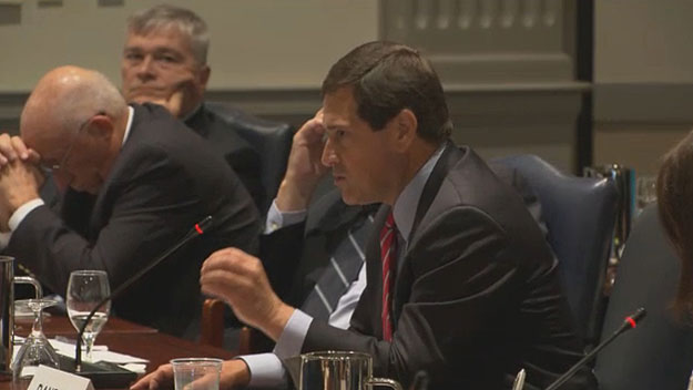 (Trustee Rick Dandrea addresses his colleagues.  Image from Penn State TV)