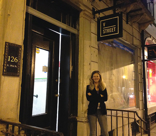 (Kate Jacoby, outside V Street, the week before its scheduled opening.  Photo by Hadas Kuznits)