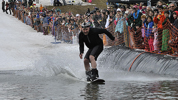 (Camelback holds a "pond skimming" competition for hardy souls as spring approaches.  Photo provided)
