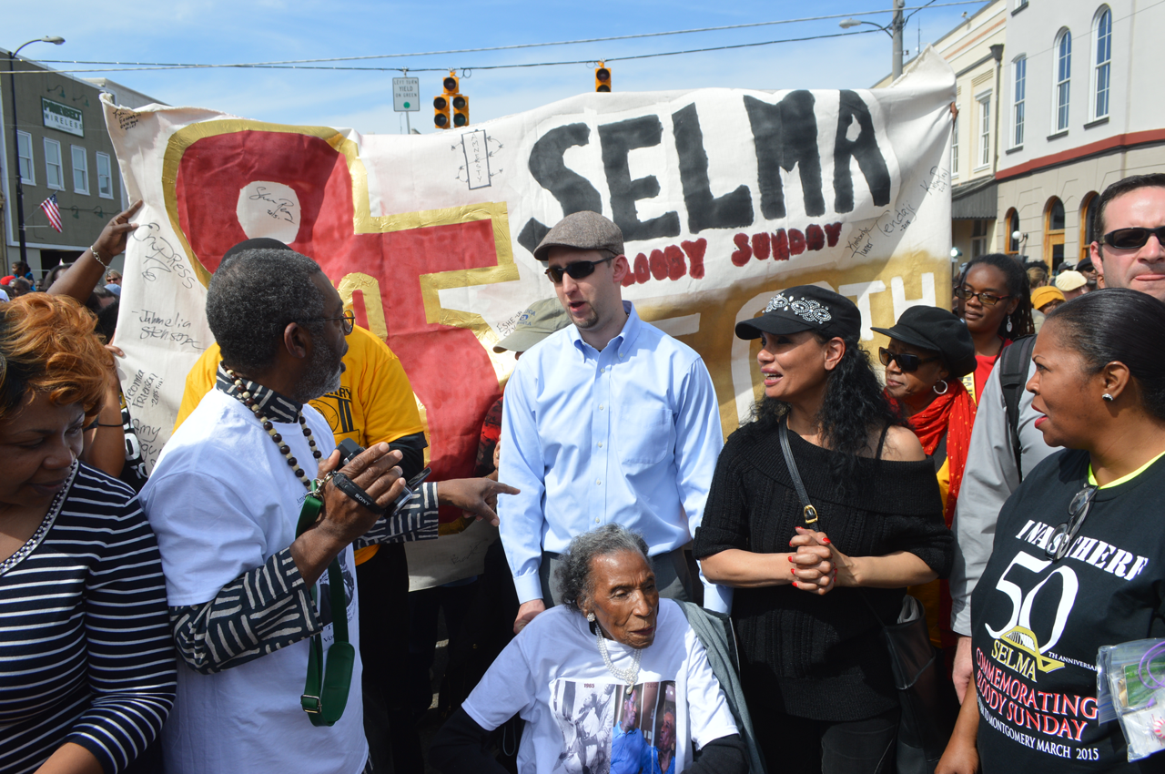 Amelia Boynton Robinson (bottom center) at the Selma 50th celebration with Loretta Winters (to her right). (Credit Herman Winters)