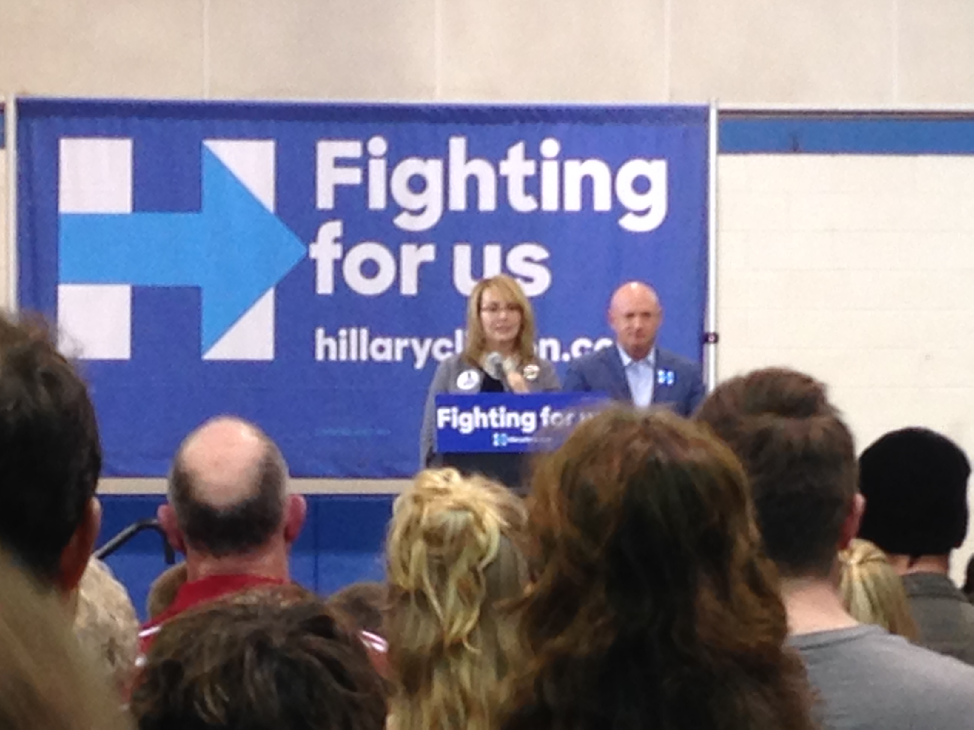 Former Arizona Congresswoman Gabby Giffords speaks at Hillary Clinton rally at Wissahickon Middle School. (credit: Kristen Johanson)