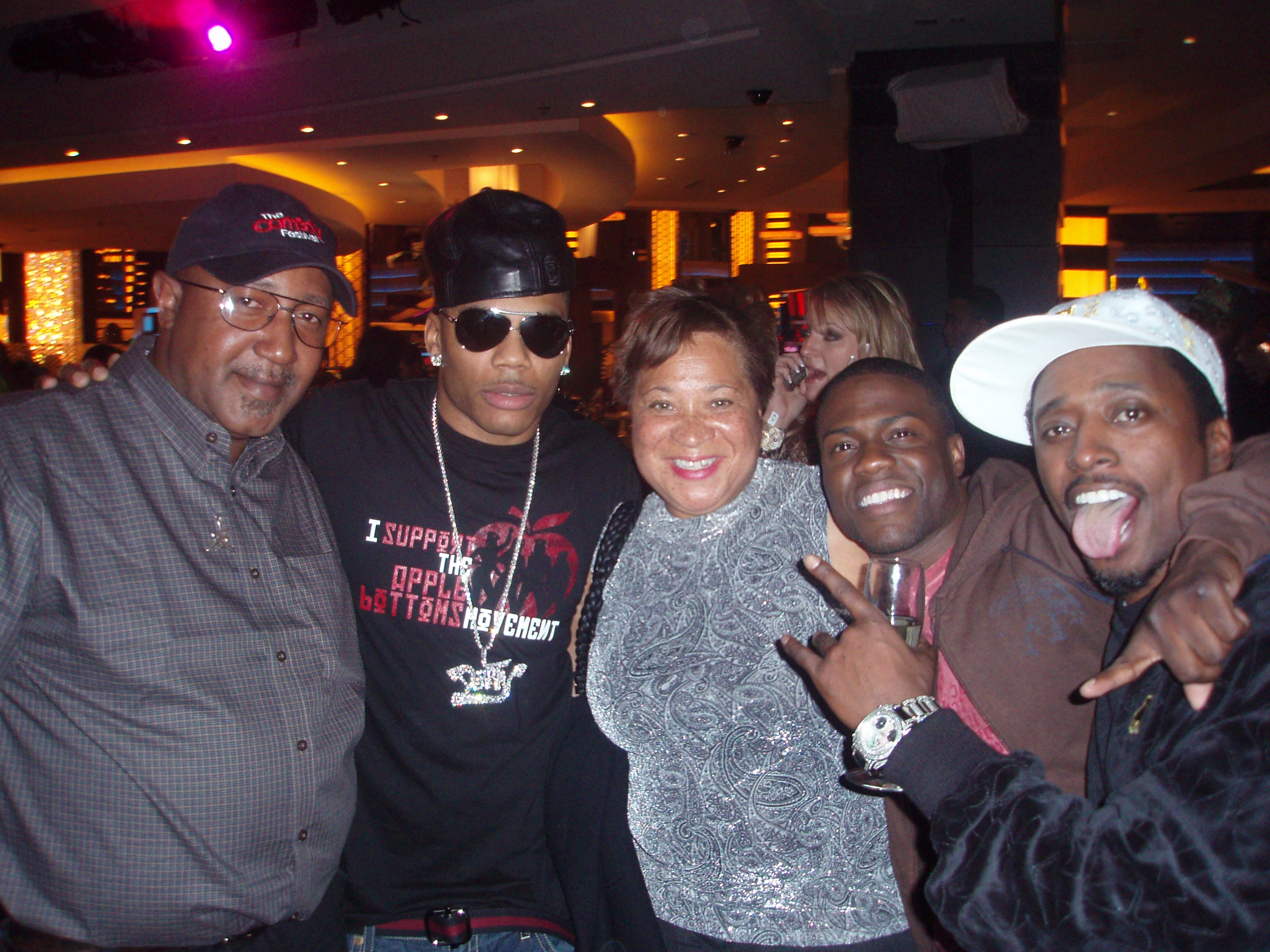 Laff House owner Rod Millwood with Nelly, wife Mona, Kevin Hart, and Eddie Griffith. (credit: Rod Millwood)