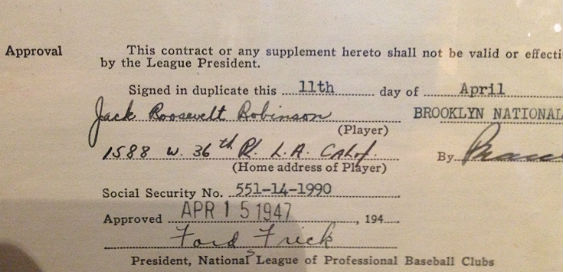 One of Jackie Robinson's signed contracts. (Credit: Paul Kurtz)