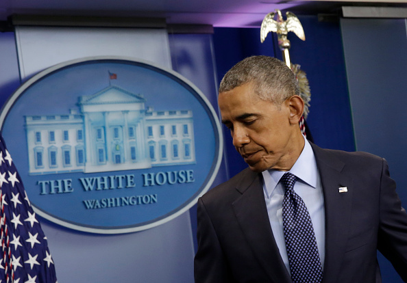 US President Barack Obama turns to leave after making a statement on the mass shooting at an Orlando, Florida nightclub in the White House Briefing Room in Washington, DC on June 12, 2016. Fifty people died and another 53 were injured when a gunman opened fire and seized hostages at a gay nightclub in Florida, police said Sunday, making it the worst mass shooting in US history. / AFP / YURI GRIPAS (Photo credit should read YURI GRIPAS/AFP/Getty Images)