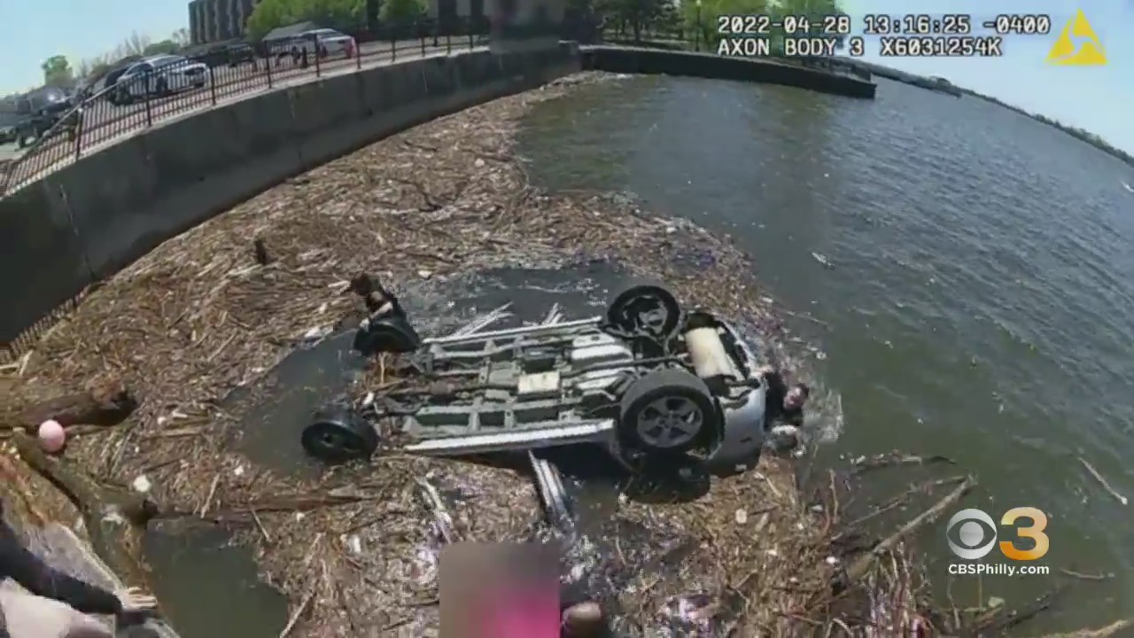 Body Camera Video Of Officers Rescuing Woman From Vehicle Submerged In Delaware River – CBS Philly